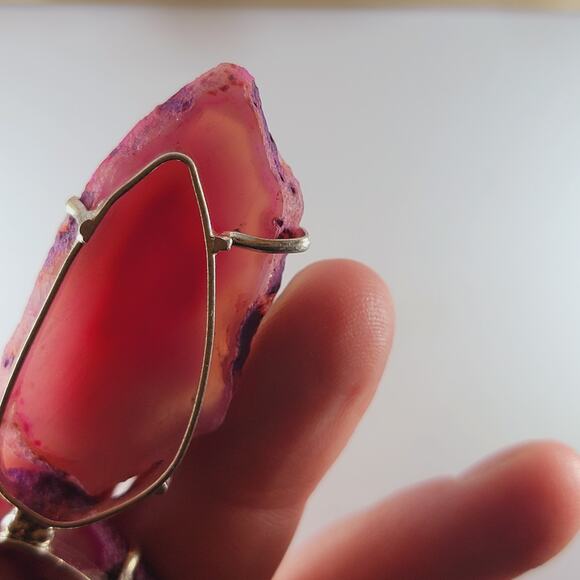 Pink Agate Geode Slice Sterling Silver Pendant 2.5" Eye Pattern Drop - Picture 10 of 10